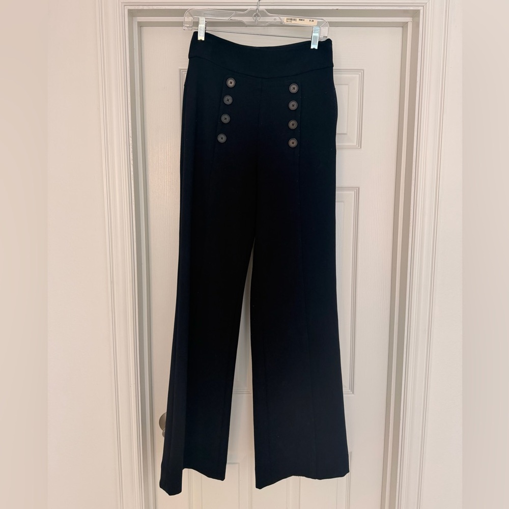 JOIE Navy High-Waisted Wide-Leg Trousers